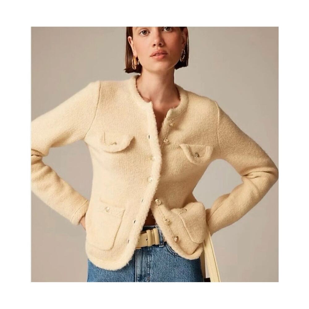 J CREW Textured Sweater Lady Jacket Cardigan Small Beige Cream Luxury Old Money